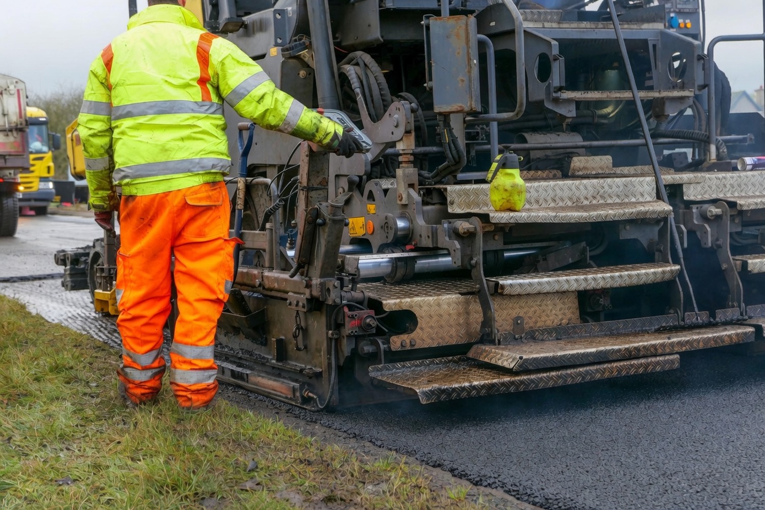 Operative at the paver controls during a machine-lay run