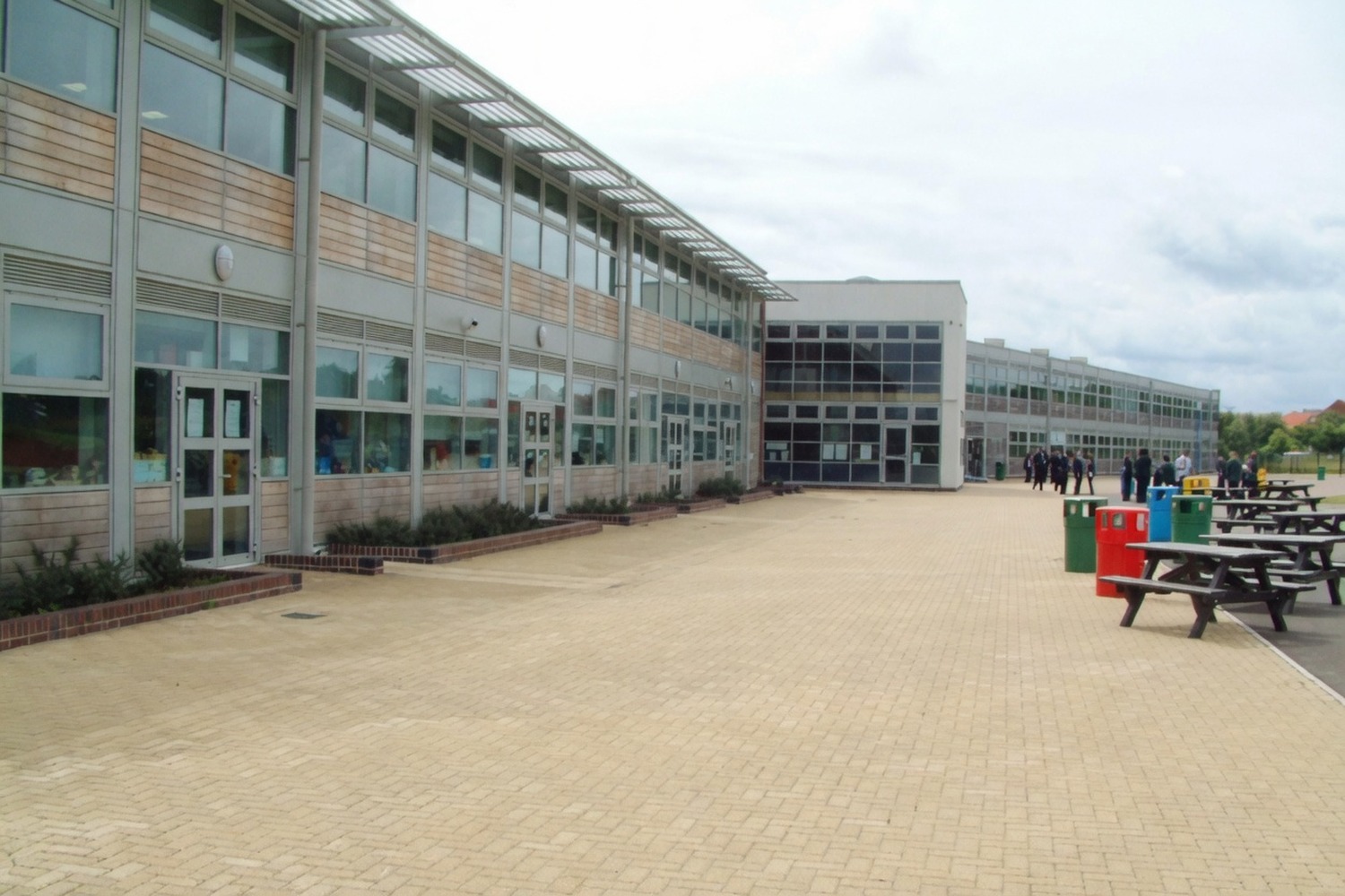 School courtyard with finished commercial-grade paving