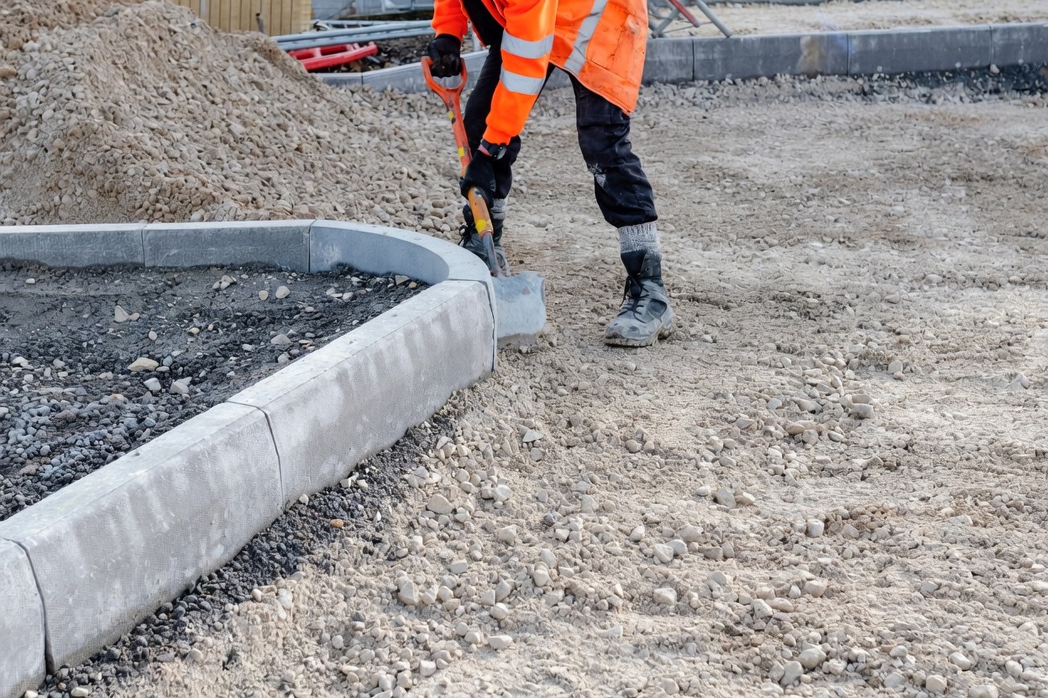 Operative shovelling material on a paving job